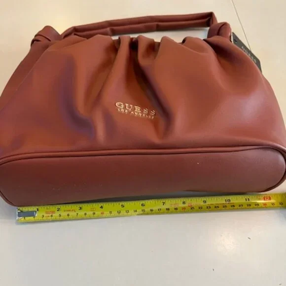 GUESS Los Angeles Small Satchel Faux Leather Cognac color Hand bag-NEW - Picture 8 of 13